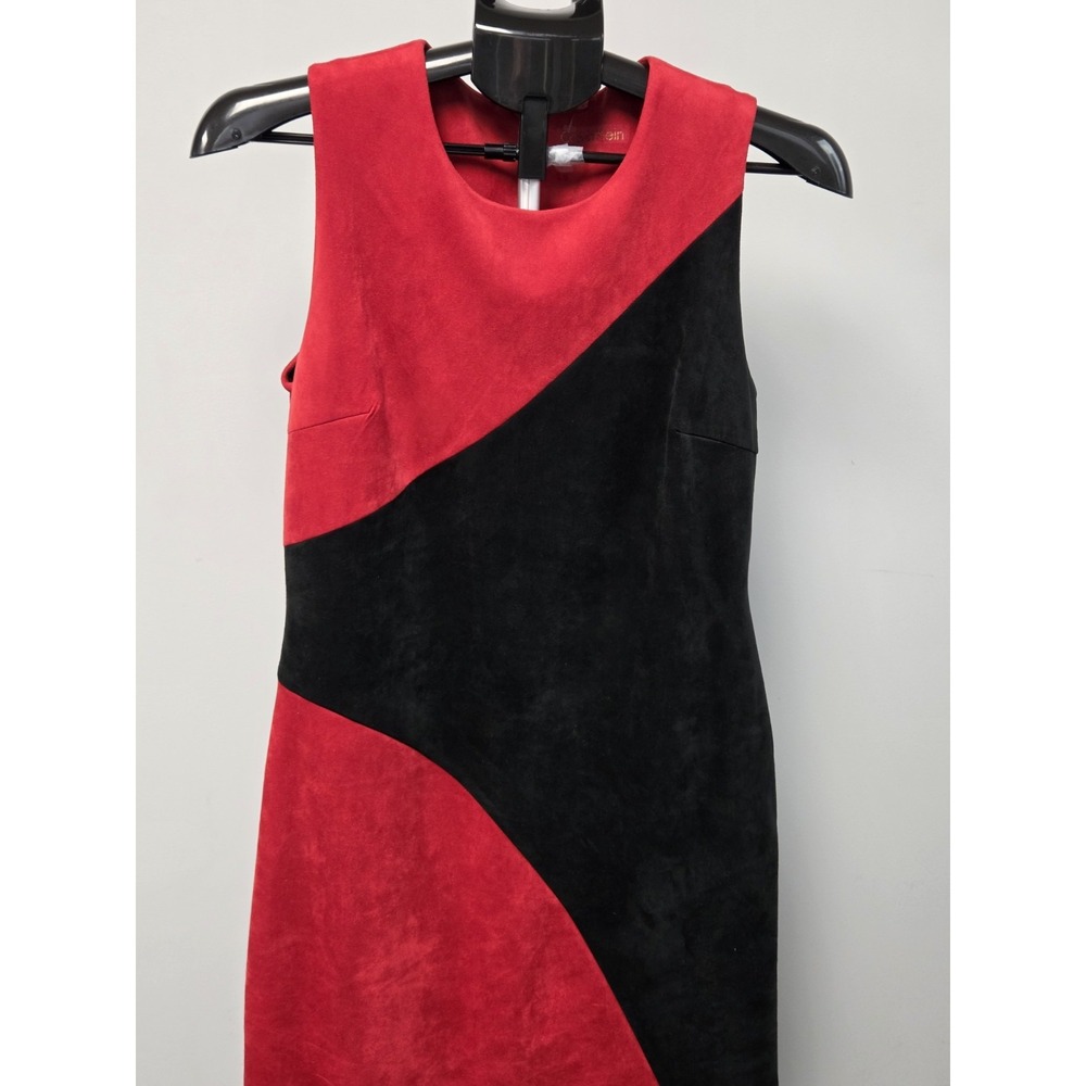 Calvin Klein Faux Suede Red and Black Color-block Sheath Dress Womens Size 6